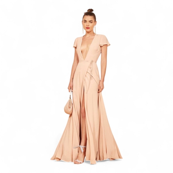 Reformation Dresses & Skirts - Reformation Rosie Wrap Maxi Dress | Plunge Neck High Slit Flutter‎ Sleeve NWOT M